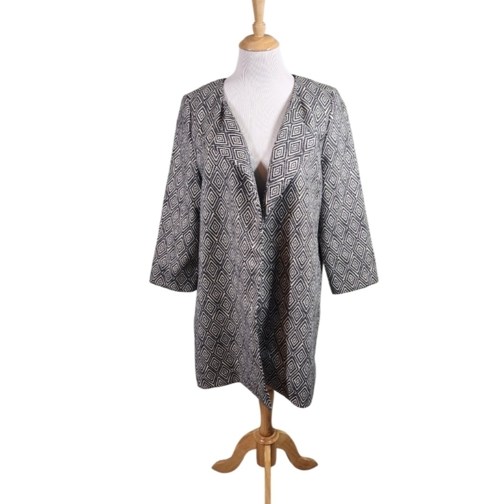 H&M Open Front Jacket Blazer Diamond Pattern, Sz 10